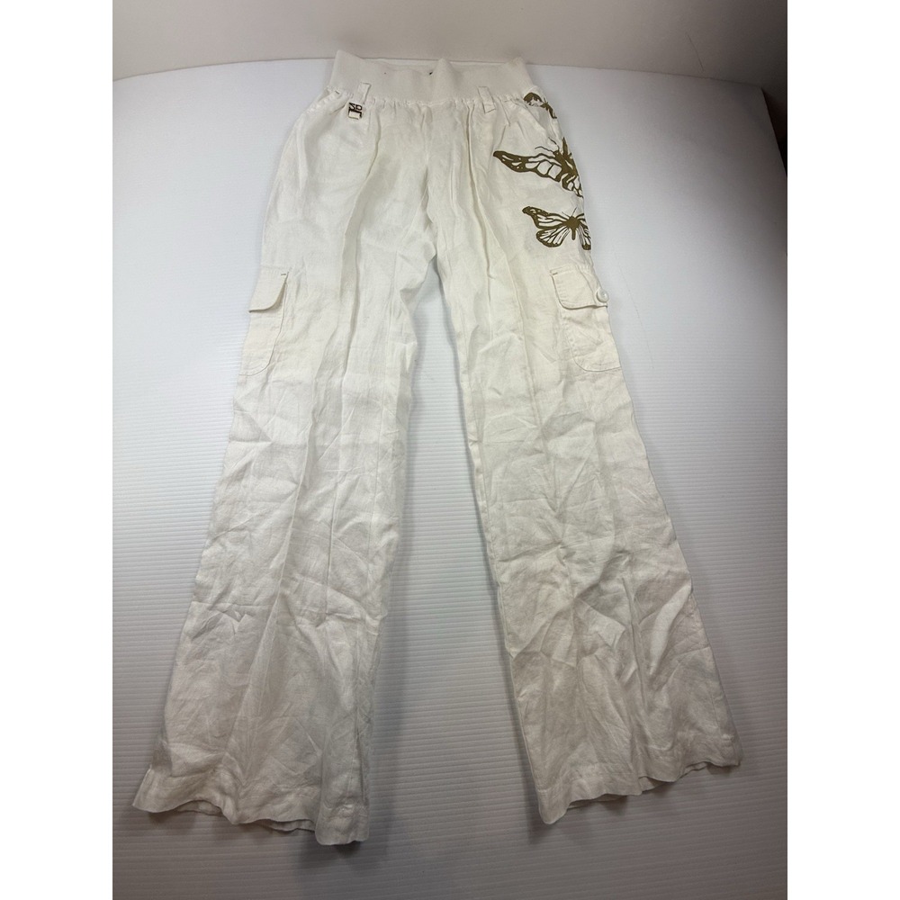 2b Bebe White Linen Wide Leg  Pants  M Y2K